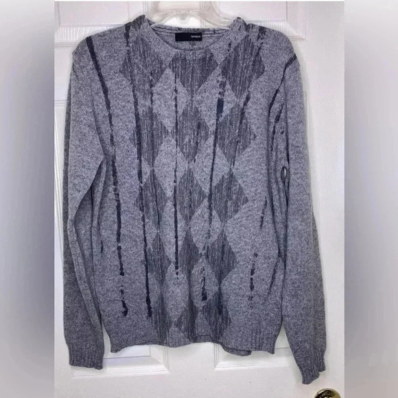 Men Vintage NANIBON Nani Bon Gray argyle Wool Blend Pullover Sweater Sz 50 Large - Picture 1 of 3